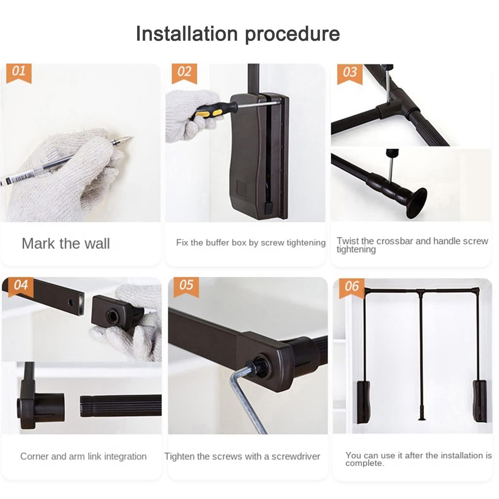 BELUND Black Lifting Hanger Pull Down Wardrobe Rail Auto Spring Back Width Adjustable Hanger Space Saving Soft Reset, Adjustable Closet Rod (Size : 830-1150mm)