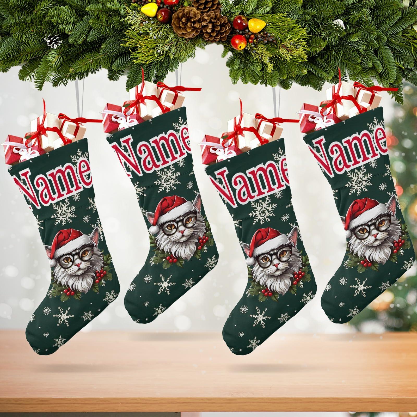 DIYGIFTS DIYGIFTS Personalized Christmas Stockings Custom Christmas Stockings with Name Animal Head Christmas Decorations Festival Surprise,Cat