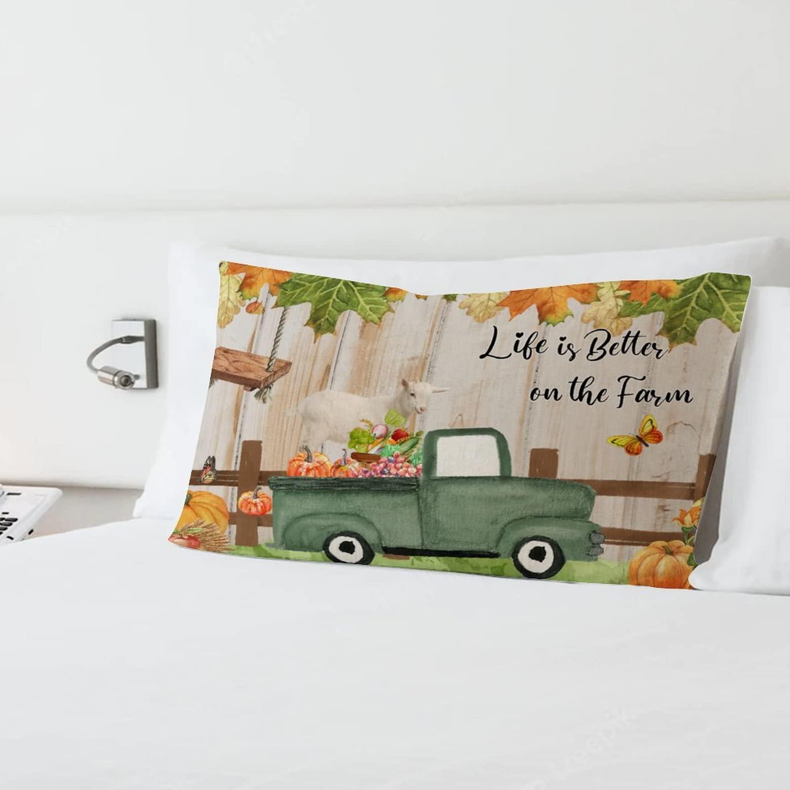 COVOME COVOME Life is Better on The Farm Body Pillow Cover Two-Side Printed 12x20 Inch Linen Aztec Toss Body Pillow Protector Sheep Goats Animal Painting Fall Bedding Throw Pillow for Bedroom Outside Bed