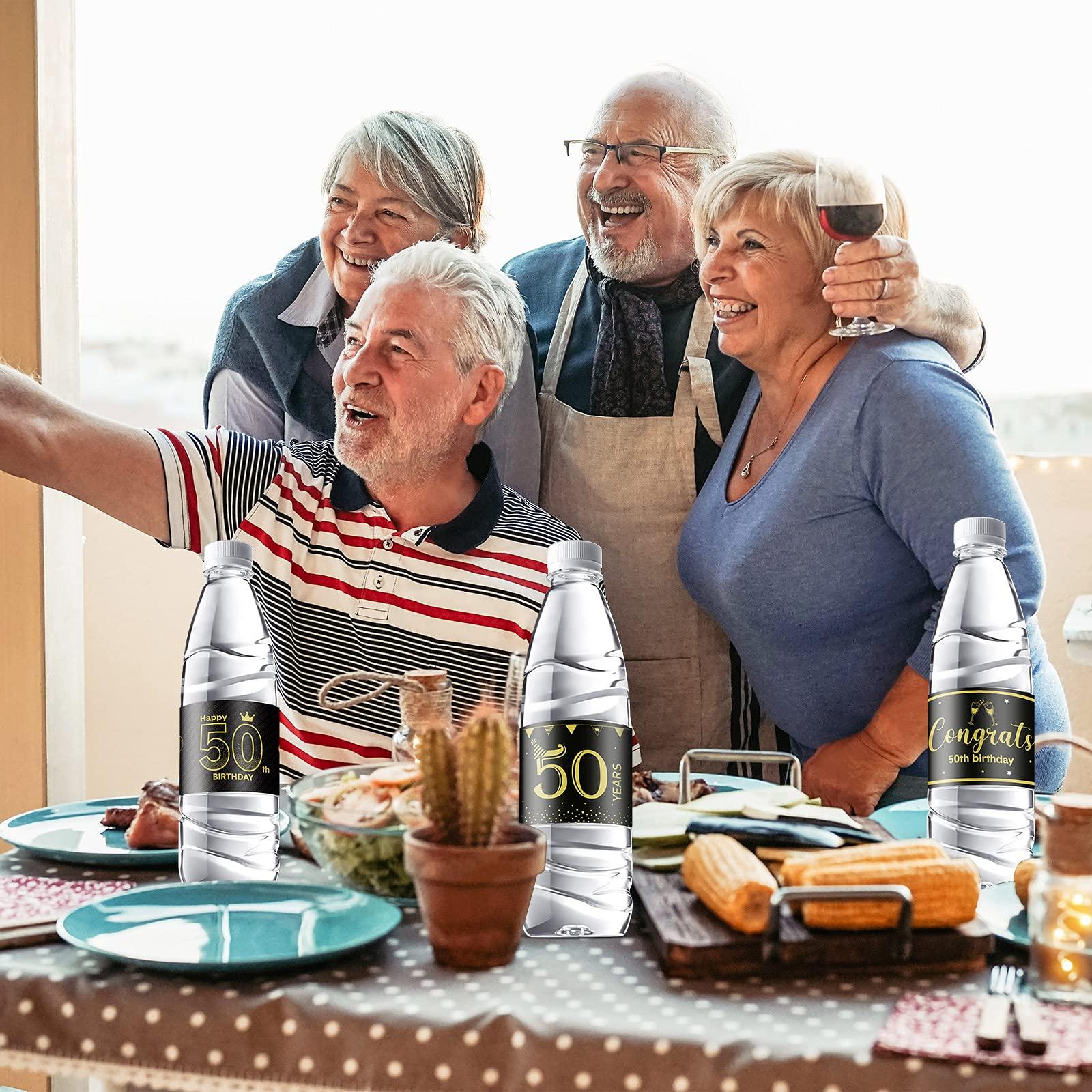 Tenare Tenare 39 Pieces 50th Decoration Labels Sticker 50th Black and Gold Water Bottle Labels Congrats for Wedding Anniversary Party Celebration Decoration Birthday Party Supplies