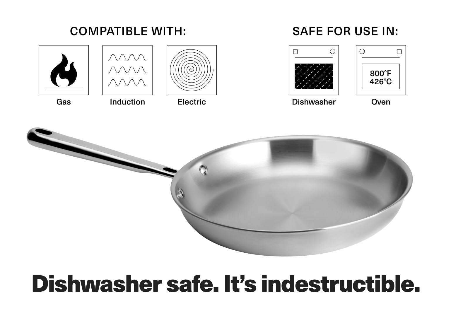 Misen Misen 5-Ply Stainless Steel 10" Frying Pan - Professional Cookware for Induction, Gas and Electric - Dishwasher Safe, Oven Safe to 800F - Durable, Versatile, Even Heating