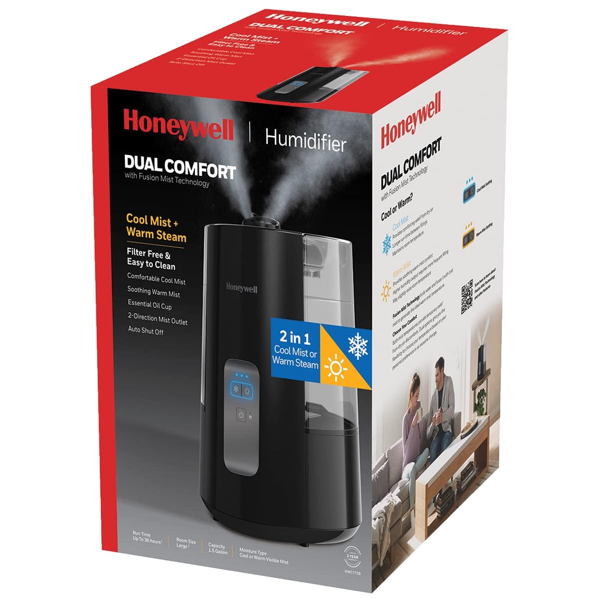 Honeywell Honeywell Dual Comfort Cool + Warm Mist humidifier. Humidifier for Bedroom, Office, Living Room and Home. Provides Temporary Relief from Dry air discomforts - Black, HWC775B