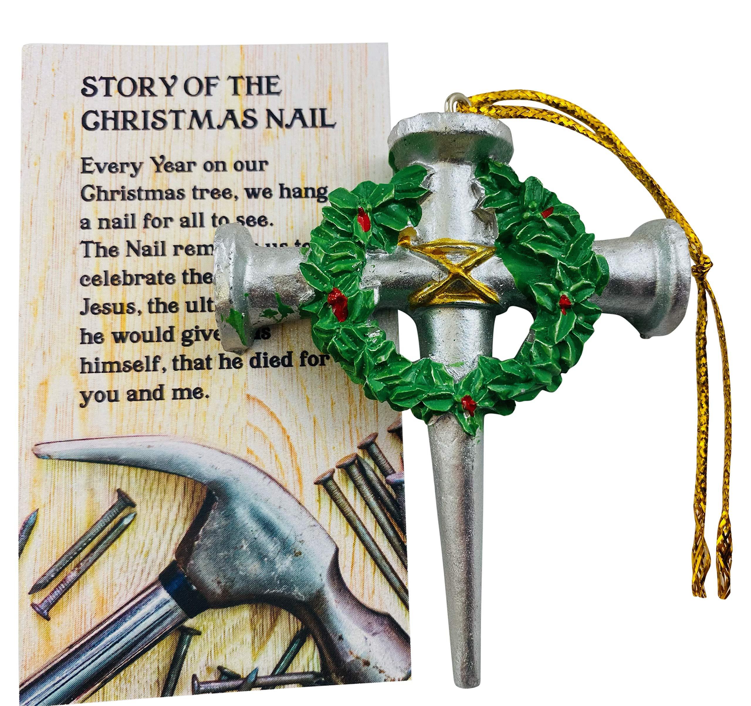 Westmon Works The Christmas Nail Ornament with Story Card Nails of Jesus Christ on The Cross with Wreath Set