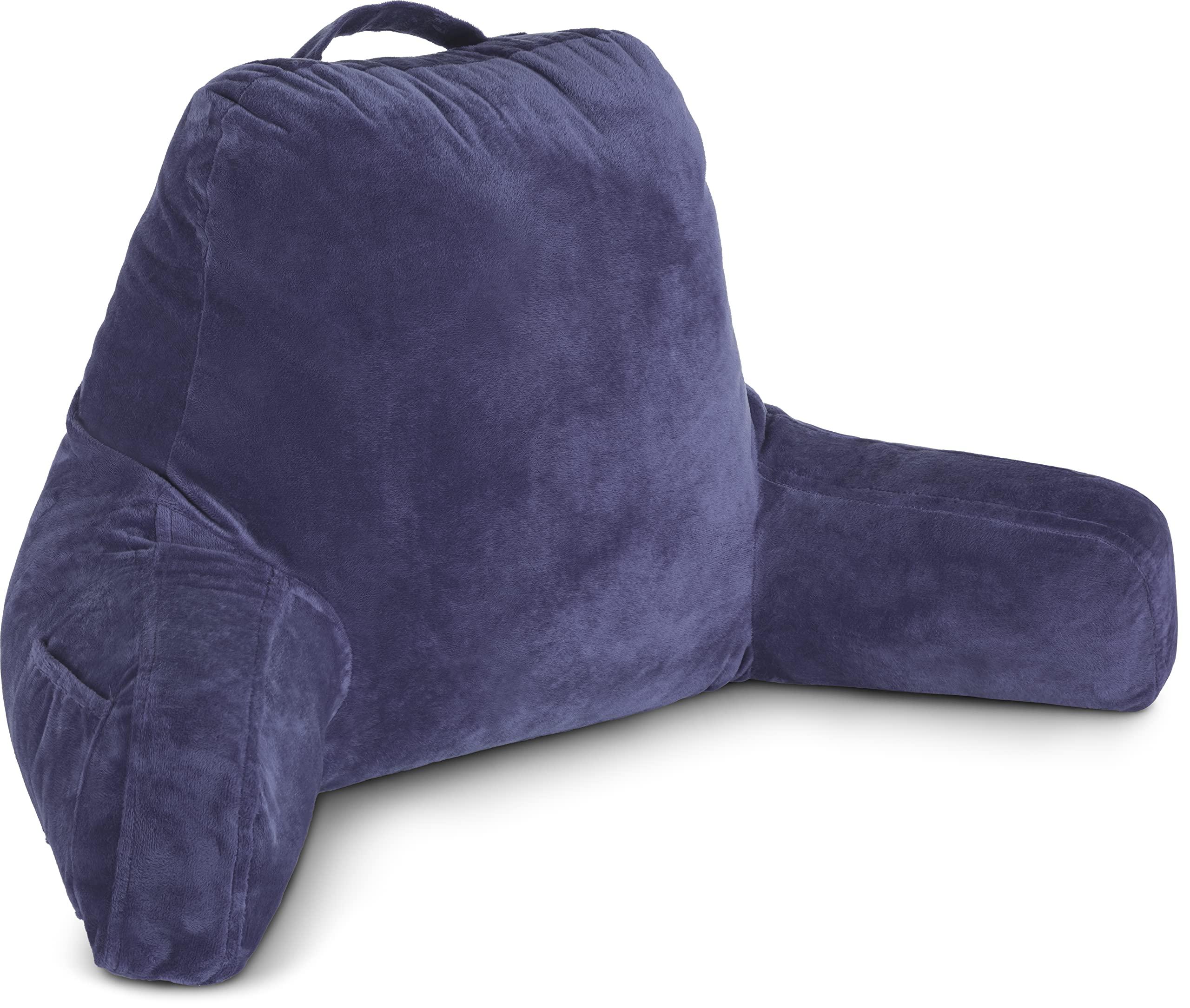 Husband Pillow Husband Pillow Dark Blue, Original Reading Pillow in Bed Rest Chair, Shredded Memory Foam Large Lounge Cushion Adult Backrest with Arms, Comfy Back Support for Sit Sitting Up, Wash/Removable Cover