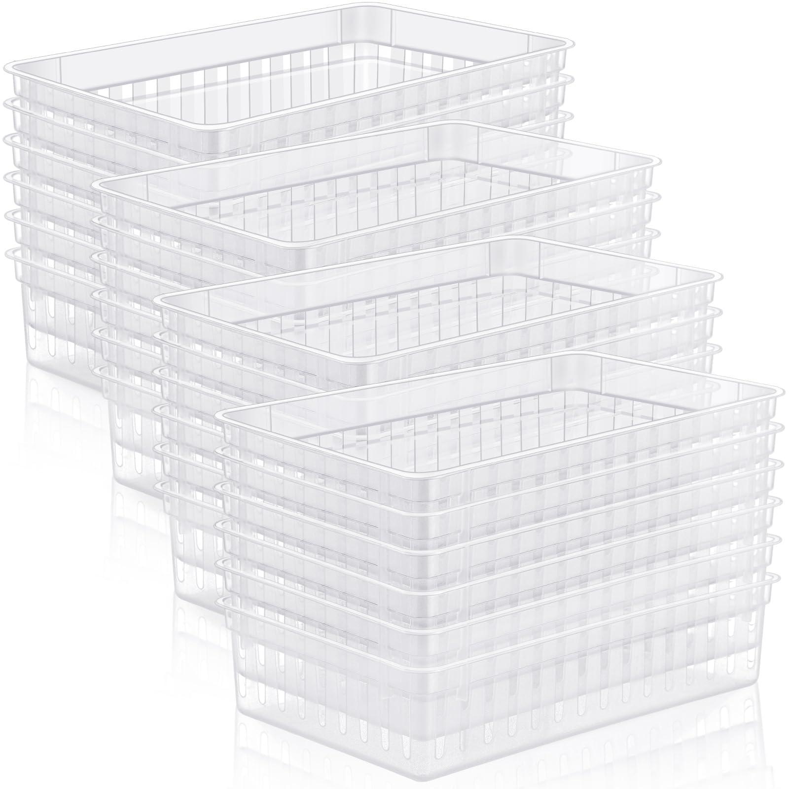 Wenqik Wenqik 24 Pcs Small Plastic Storage Baskets Bulk for Organizing 10.24 x 6.5 x 2.36 Inch Plastic Storage Bins Tray Organizer Bin Container for Bedroom Office Classroom Desktop(Clear)