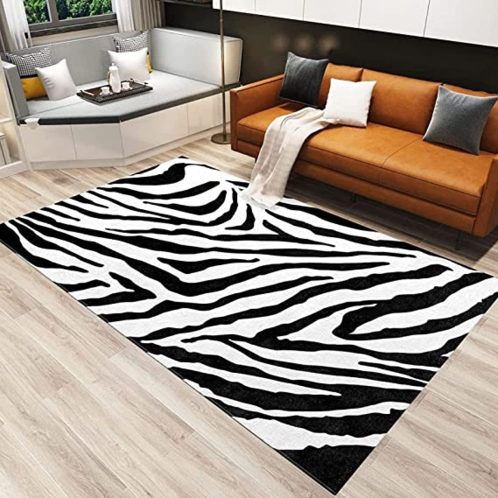 Aonige AONIGE Stylish Black White Textured Area Rugs, Modern Creative Zebra Stripe Print Carpet, Non-Slip Machine Washable Bedroom Rug for Living Room Girls Room Nursery, 3' x 5'