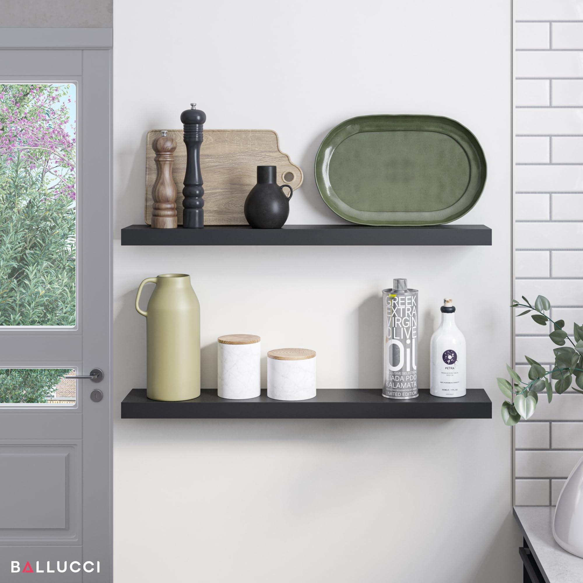 Ballucci Ballucci Floating Shelves, 36" Wood Wall Shelf Set of 2, with Invisible Brackets for Bathroom, Living Room, Bedroom, Kitchen, Nursery, 6" Deep, Black