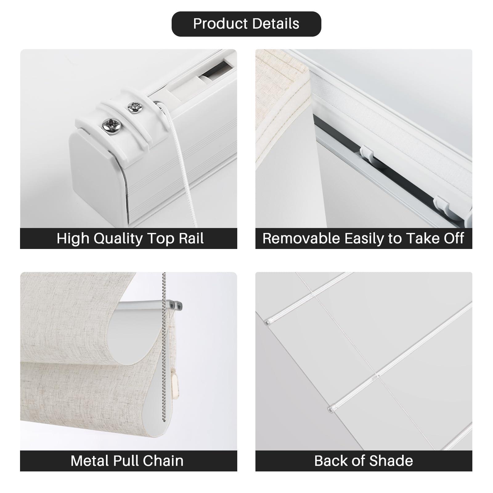 Hiifroy Hiifroy Roman Shades for Windows, 100% Black Out Thermal Insulated Heat Blocking Room Darkening Window Blinds for Home Living Room Decor,Blackout Linen 29" W x 72" H