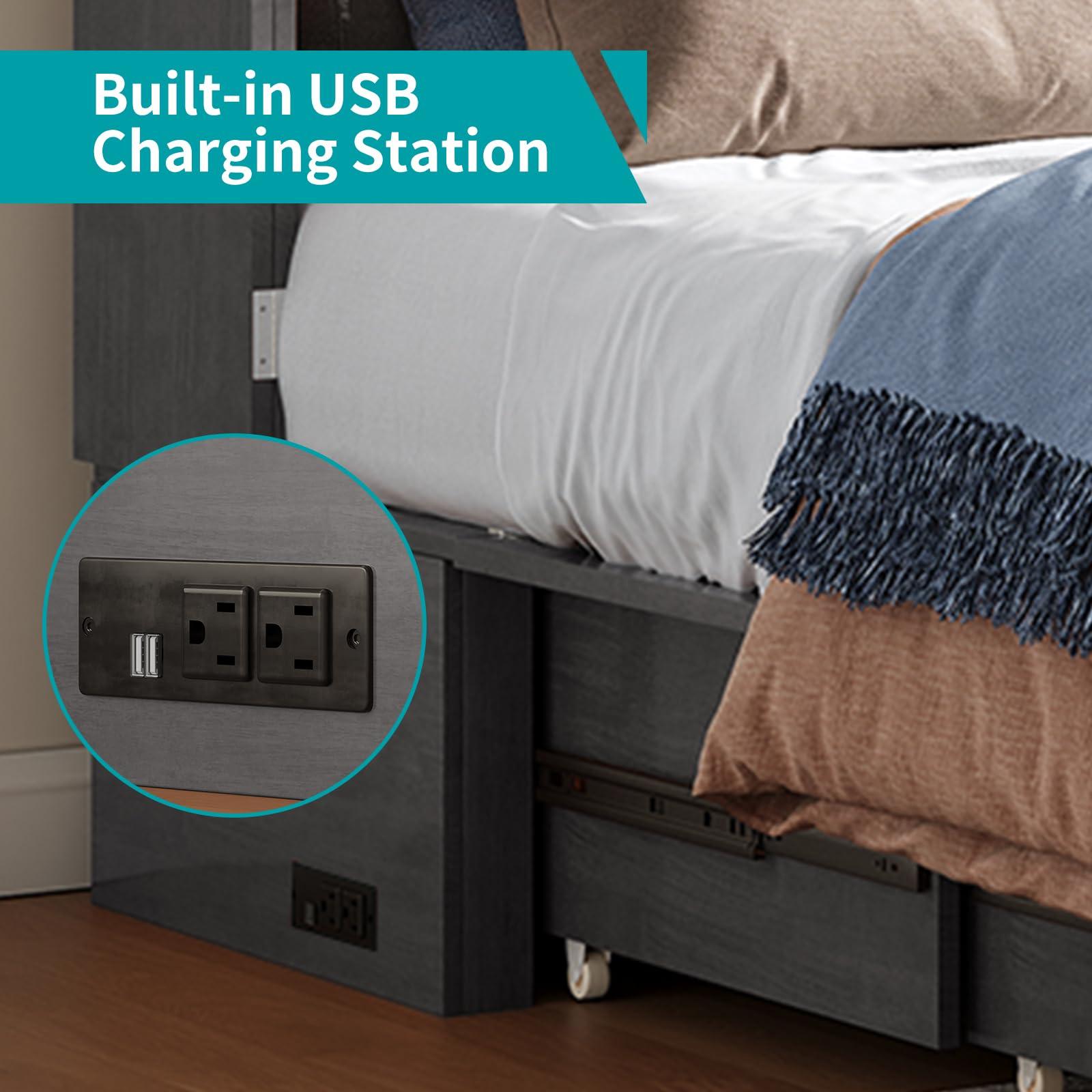 BALUS BALUS 64\" W Murphy Bed Cabinet with Mattress,Murphy Bed Queen,Modern Muti-Functional Cube Cabinet Bed 2 Large Drawers&3 Level Folding Foam Mattress for Living Room/Apartment/Loft (Stone Grey)