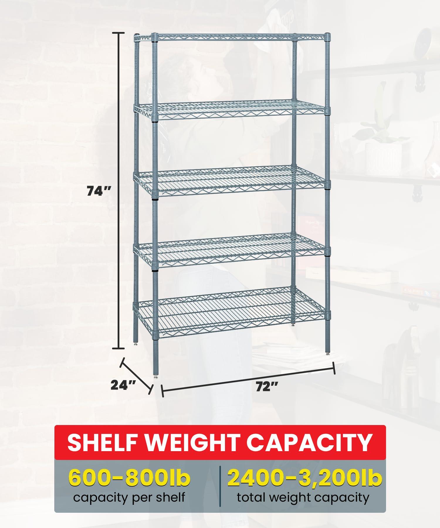 QUANTUM STORAGE SYSTEMS Quantum Storage Systems WR74-2472GY-5 Wire Shelving 5 Shelf Starter Units, 24" x 72" x 74", Gray Epoxy