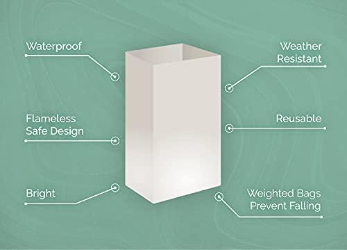 Elf Logic Elf Logic - Set of 10 Electric Luminary Bags (Incandescent Lights) - Plug in and Weatherproof Vellum Luminary Pathway Lighting - Reusable Luminary Bags - Perfect Outdoor Luminary Lights