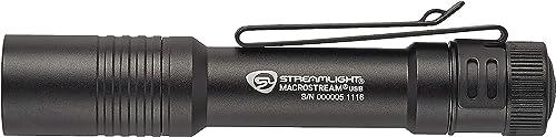 Streamlight Streamlight 66320 MacroStream USB 500-Lumen Rechargeable Compact Flashlight with Wrist Lanyard, Hat Clip and USB Cord, Black