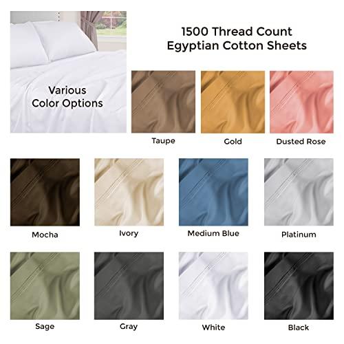 SUPERIOR Superior Egyptian Cotton 4 Piece Sheet Set, Luxury 1200 Thread Count, Eco-Friendly, Sustainable Sheets, Ultra-Soft Basics, Solid, Deep Pocket Fitted Sheet, Flat Sheet, Pillowcases, King, Medium Blue