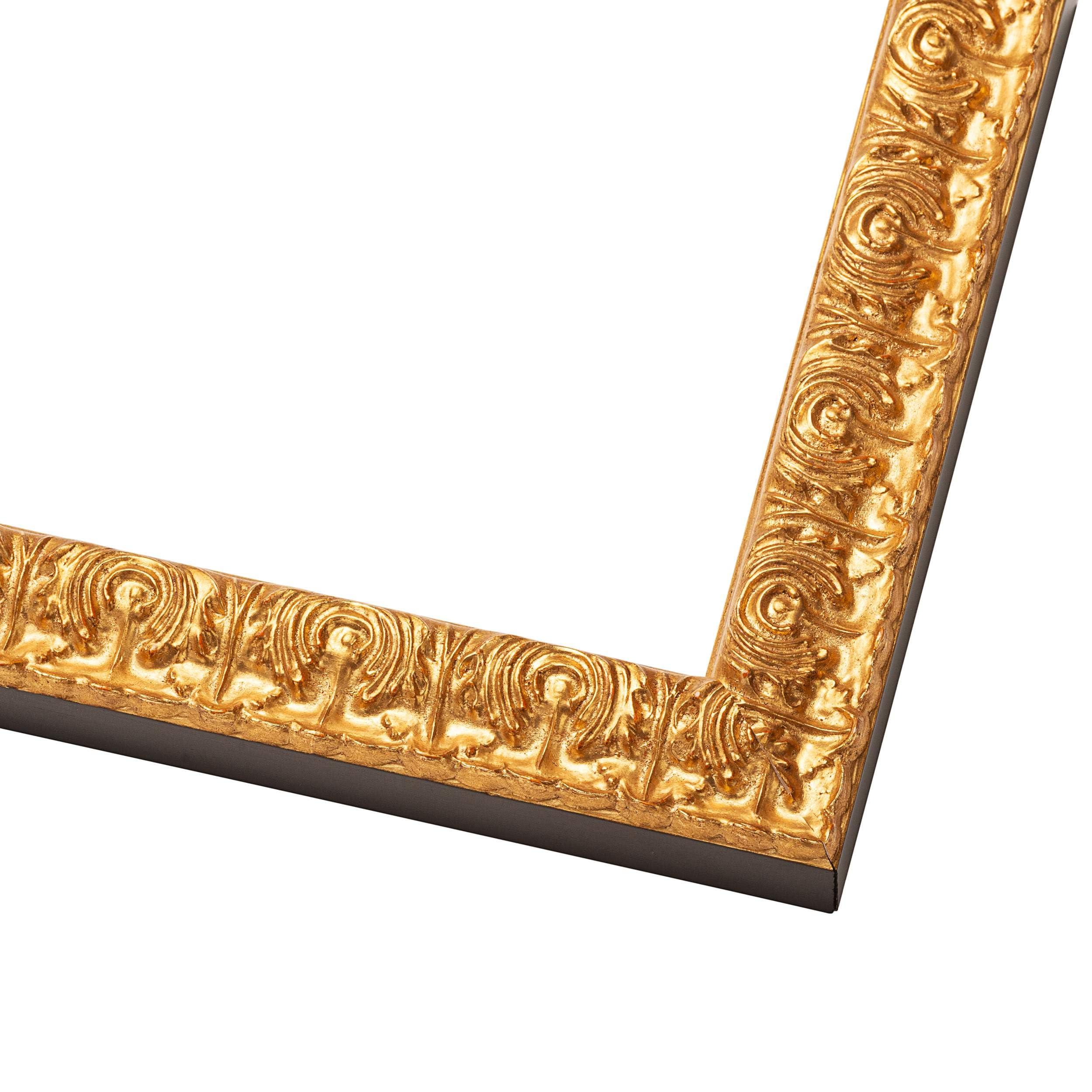 CustomPictureFrames.com 17x11 Frame Gold Real Wood Picture Frame Width 1 Inches | Interior Frame Depth 0.5 Inches | Edwina Farmhouse Photo Frame Complete with UV Acrylic, Foam Board Backing & Hanging Hardware