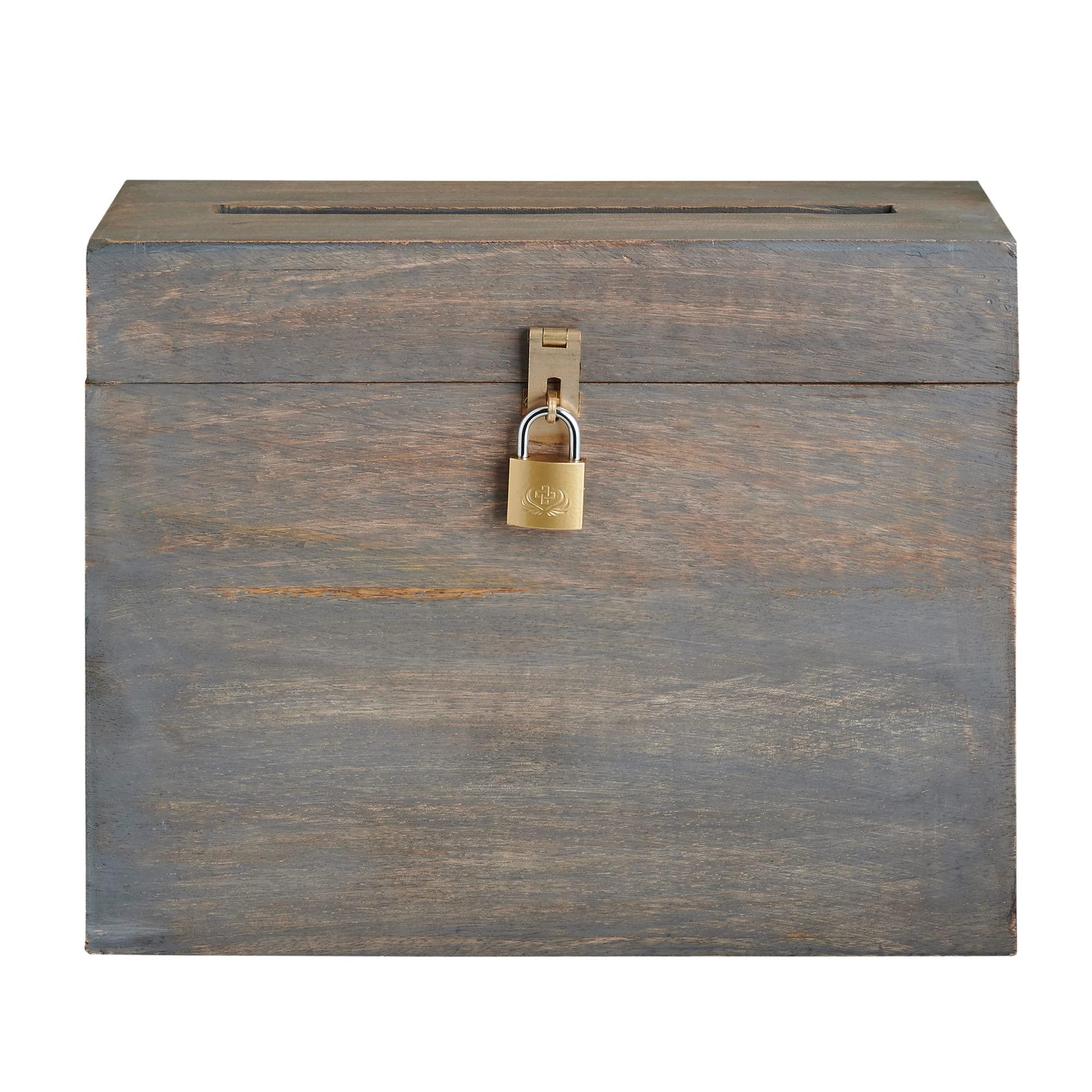 Eximious India Eximious India Wedding Card Box with Card Slit and Lock 12\"X10\"X4.5\"- Gift Wishing Well Card Box for Weddings, Receptions, Birthdays, Graduations, Baby Showers, Honeymoon Funds (Gray)