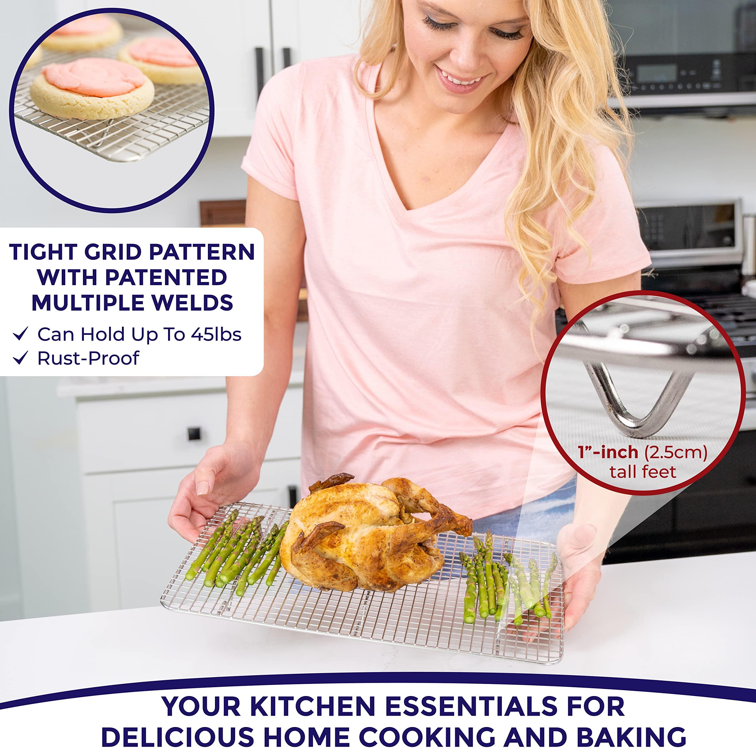KITCHENATICS KITCHENATICS Jelly Roll Cooling Rack for Baking, Heavy-Duty Stainless Steel Baking Rack, Oven Safe Rack for Cooking, Food-Safe Bacon Rack, Cookie Cooling Rack Fits Jelly Roll Sheet Pan 10\" x15\" IN