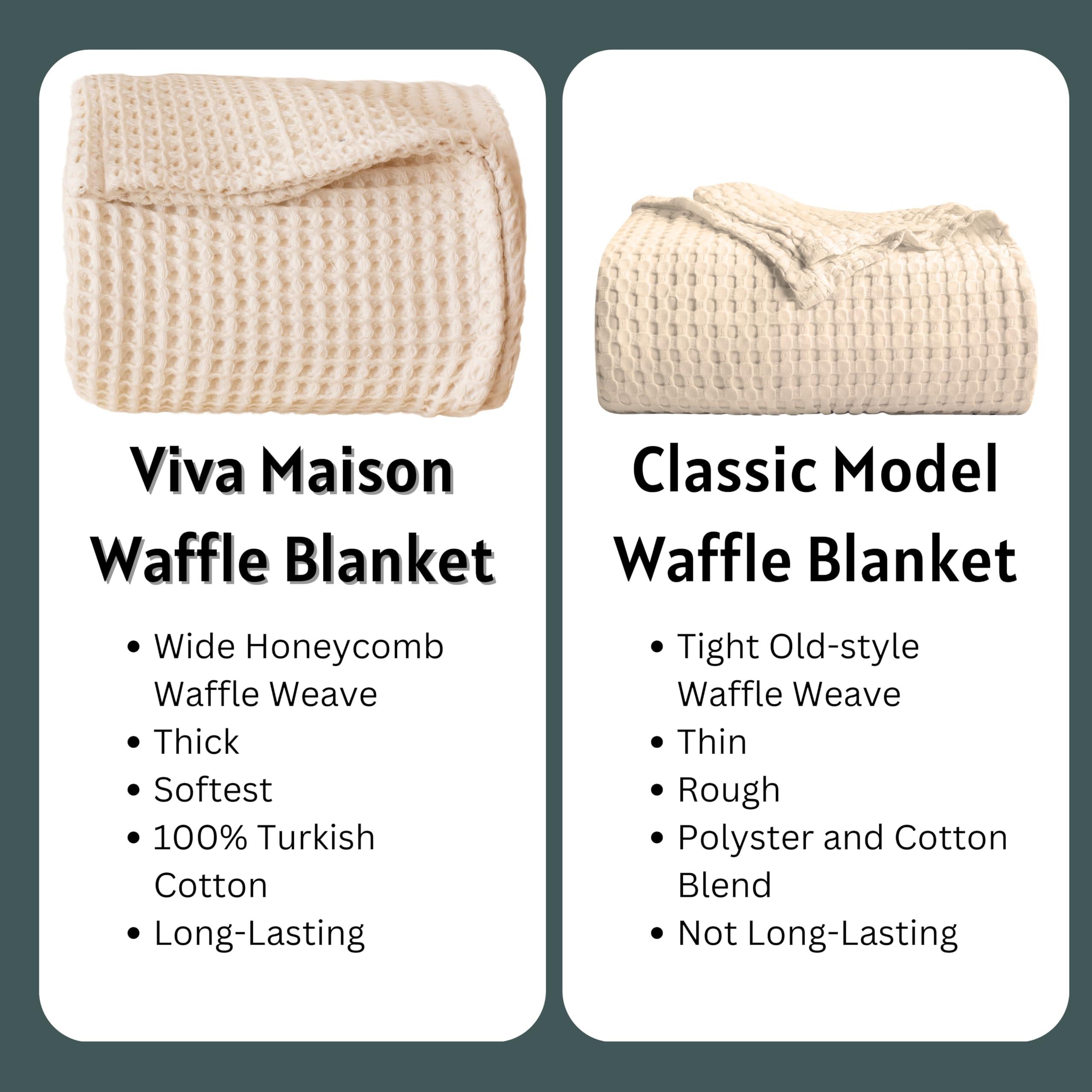 Viva Maison Viva Maison - Waffle Blanket Twin Queen King Size, Soft Lightweight 100% Turkish Cotton Waffle Weave Throw Blankets for Bed (Natural, Twin 63\" x 91\" Inch)