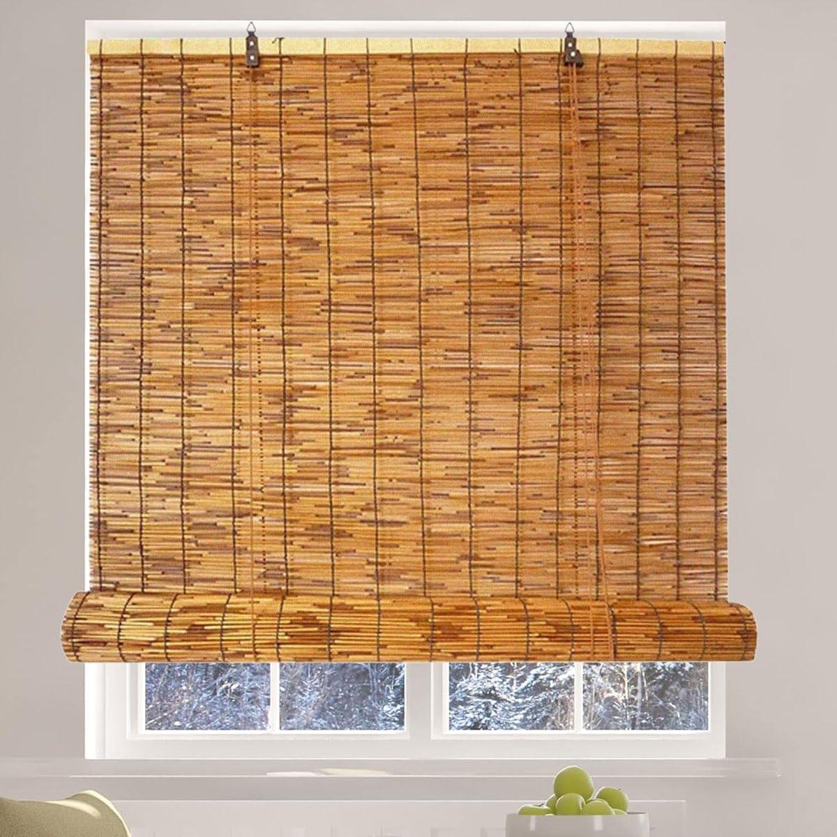 HomeLoft Basics HomeLoft Basics Natural Bamboo Roll Up Patio Blinds for Indoor Outdoor, Light Filtering Bamboo Window Shades Privacy Drape Cordless Natural Blackout Roller Blinds with Lift(Size:54x84 inch (WxL))