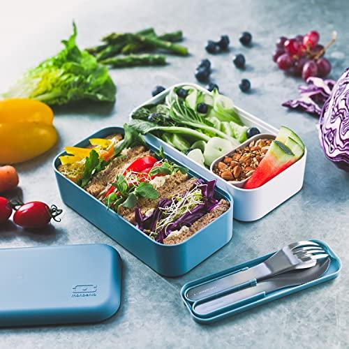 monbento monbento - Bento Box Adult MB Original blue Denim - 2 Leakproof Compartments - Stackable Lunch Box Perfect for Work/Picnic/Sports - BPA Free Food Containers - Microwave & Dishwasher Safe - Blue