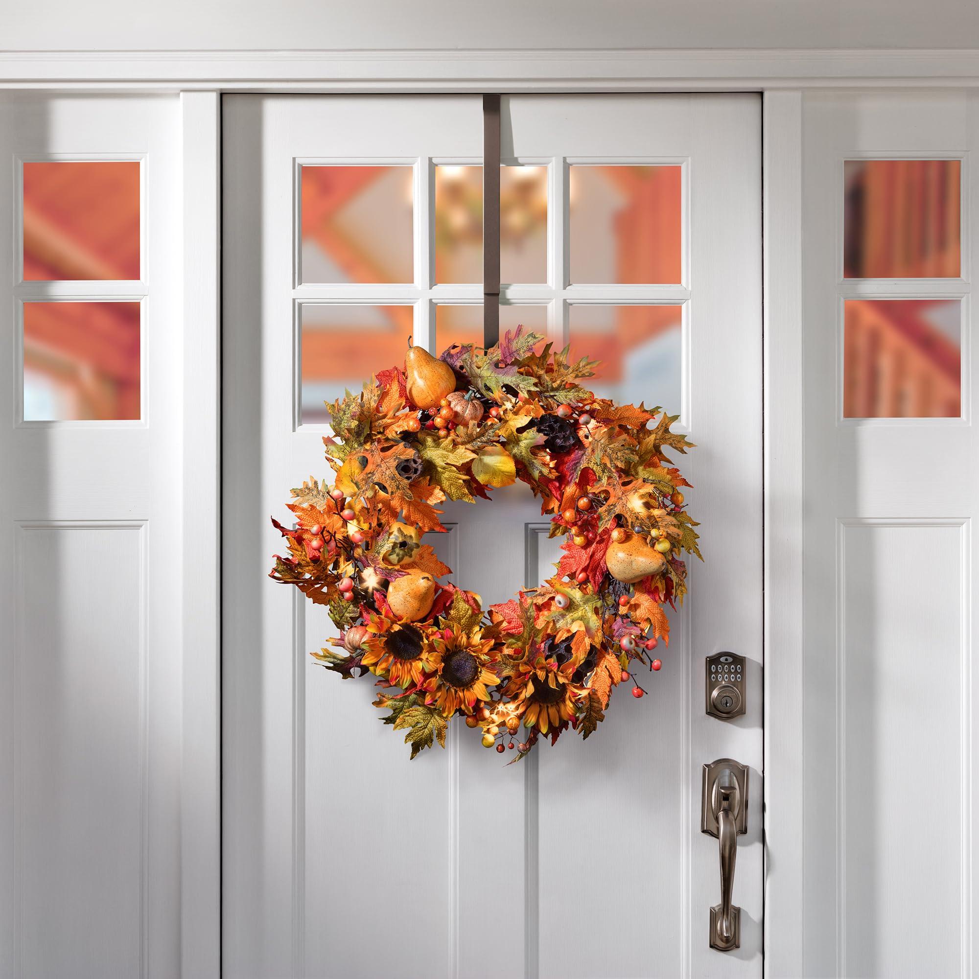 Haute Decor Haute Decor Adapt Adjustable Wreath Hanger, Top & Length Adjustable - Matte Brown - Strong Metal Wreath Holder Hook for Various Door Sizes