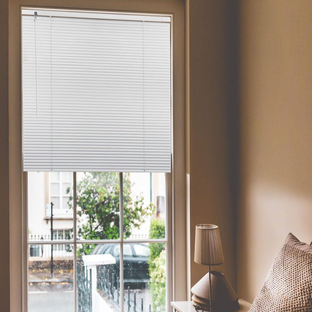 getopblinds Cordless Venetian Horizontal Blinds No Drill No Tools Blinds for Window Treatment Custom 1" Slat Aluminum Shutter Blinds Window Shade for Privacy Light Control, Easy to Install, 35 1/2"W x 48"L, White