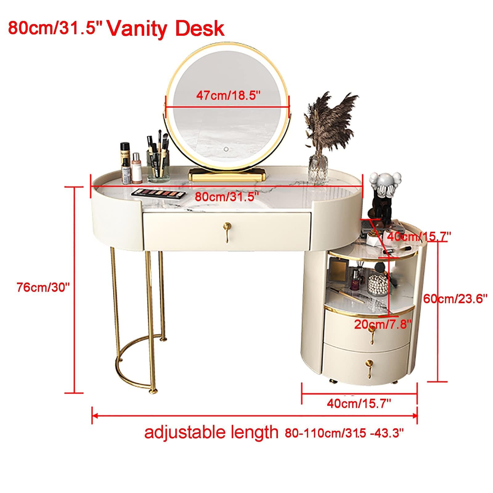 REALN REALN Dresser Table Women Vanity Makeup Table Set Makeup with 3 Drawers Dressing Table with Lighted Mirror and Chair Vanity Benches Desk for Her (Color : Gray, Size : L:80cm/31.5\")