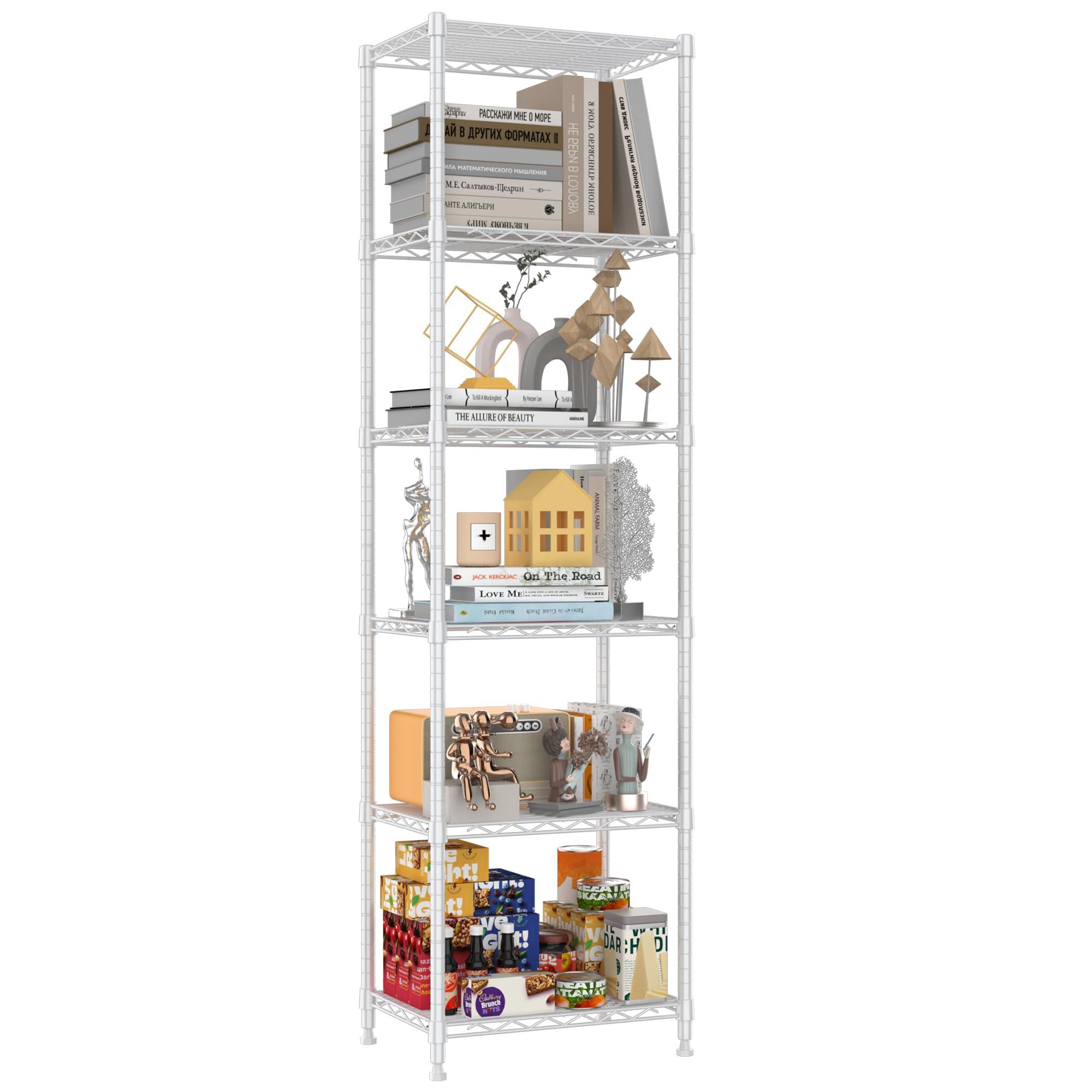REGILLER REGILLER 6 Wire Shelving Steel Storage Rack Adjustable Unit Shelves for Laundry Bathroom Kitchen Pantry Closet (16.7L x 11.9W x 64H, White)