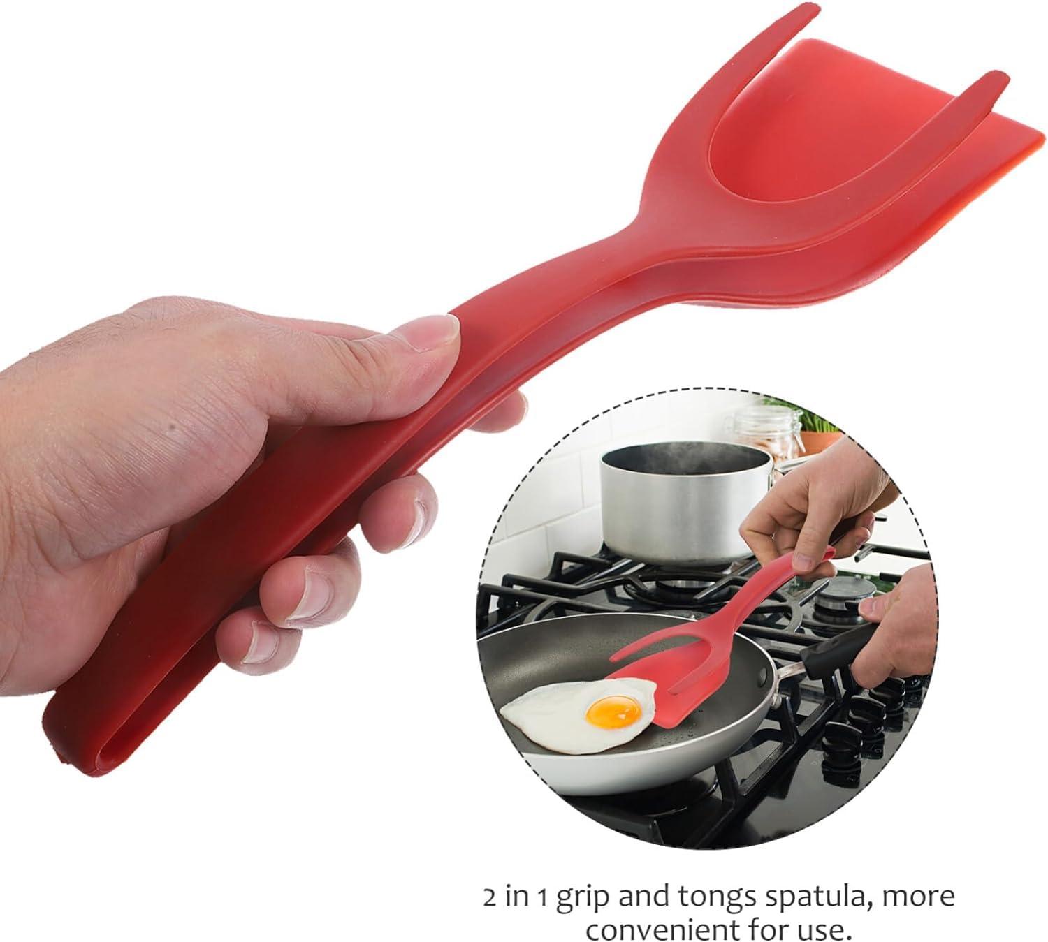 FBBQFF FBBQFF NEW 2024 2 in 1 Grip and Flip Spatula Tongs, Silicone Egg Flipper Tong, Pancake Turner Omelet Making Spatula, Fish French Toast Tongs, Non Stick Cooking Spatula for Home Kitchen (Black)