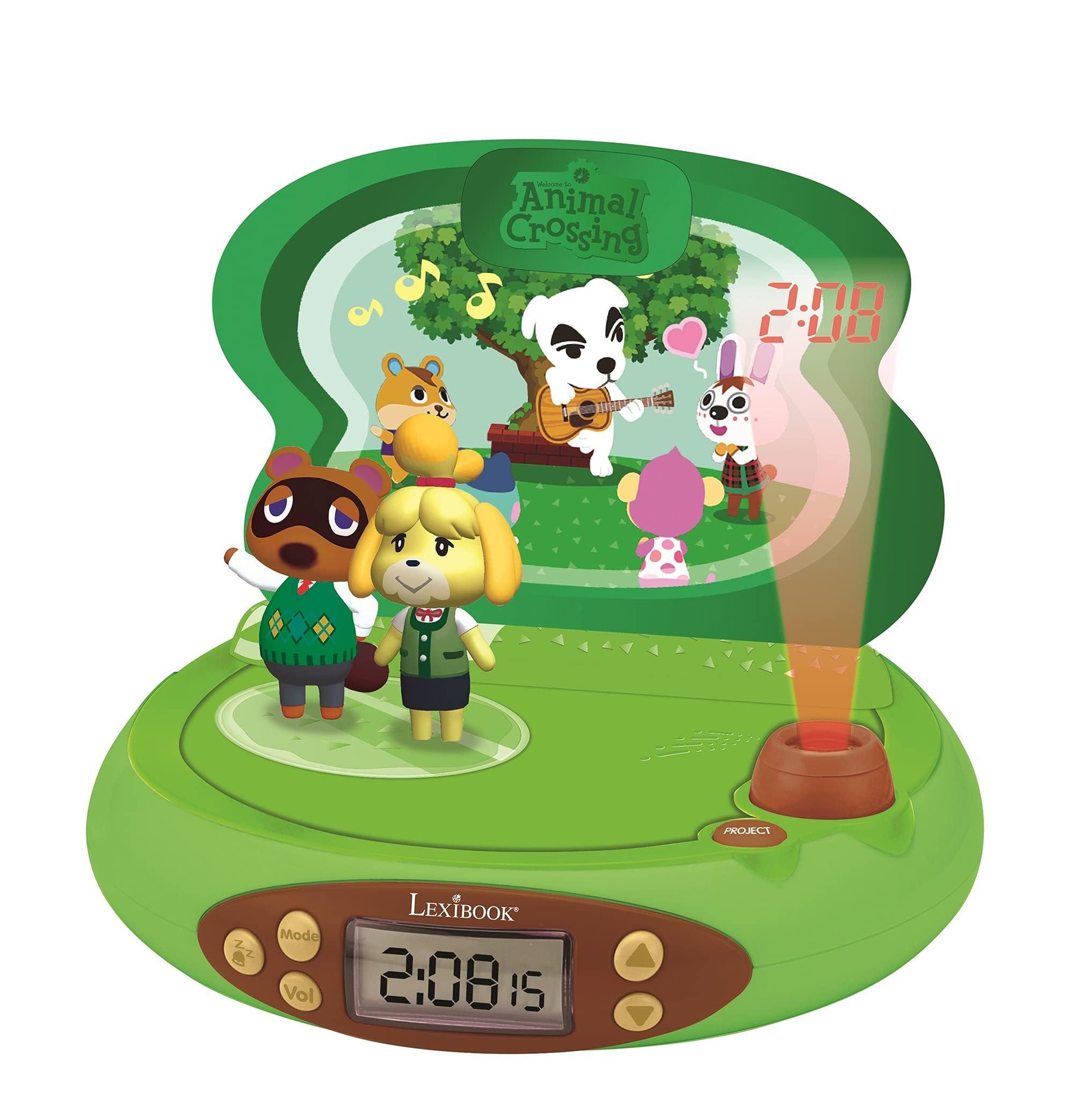LEXiBOOK LEXIBOOK Nintendo-Animal Crossing Projector Alarm Clock for Kids-with Night Light and Time Projection to The Ceiling, Sound Effects, Boys, Girls, Green