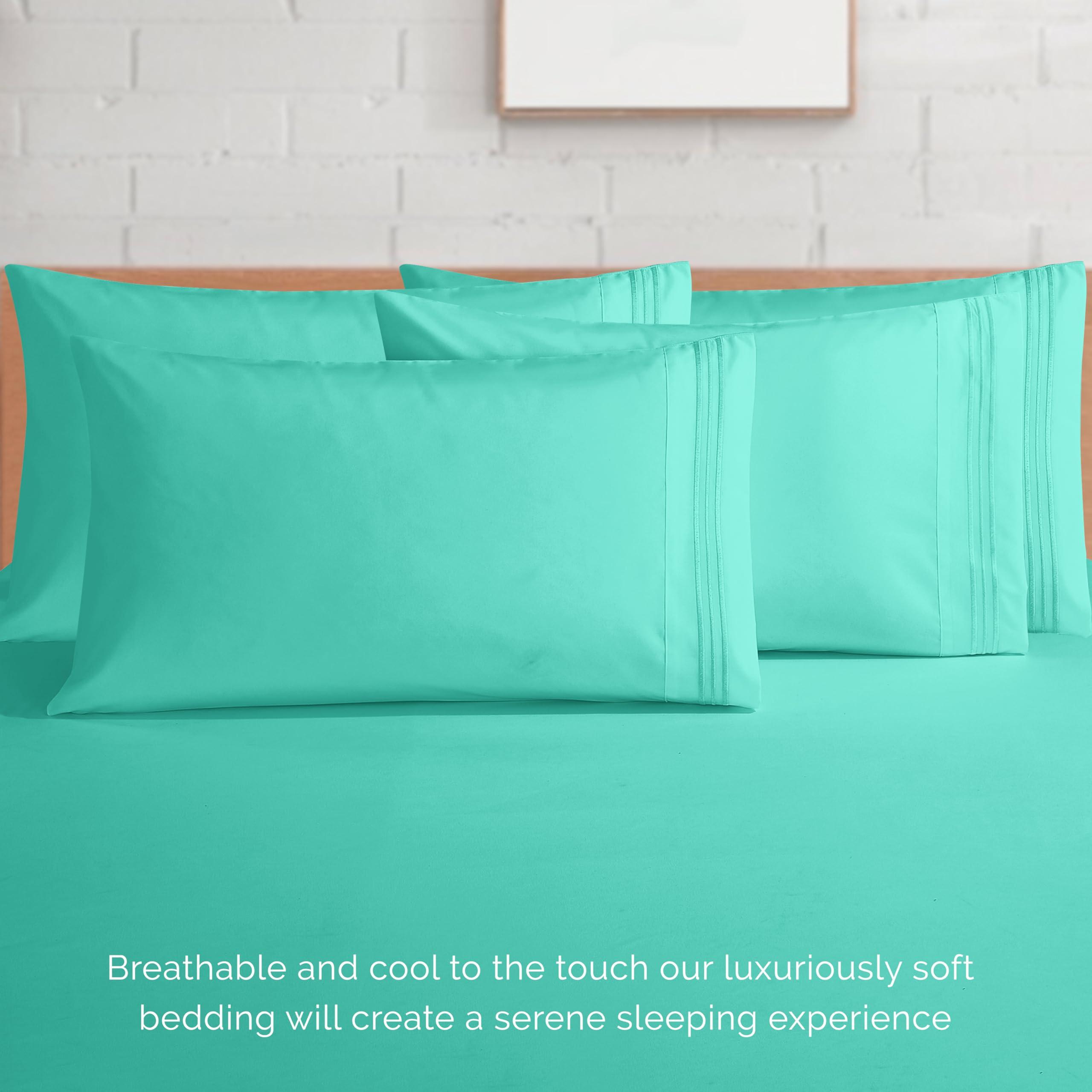 Elegant Comfort Elegant Comfort 1500 Premium Quality 6-Piece Bed Sheet Set - 18-24 Inch Extra Deep Pocket, Smart Storage Pockets, Wrinkle Free Ultra Soft 6PC Extra Deep Pocket Sheets, Full, Paradise Teal