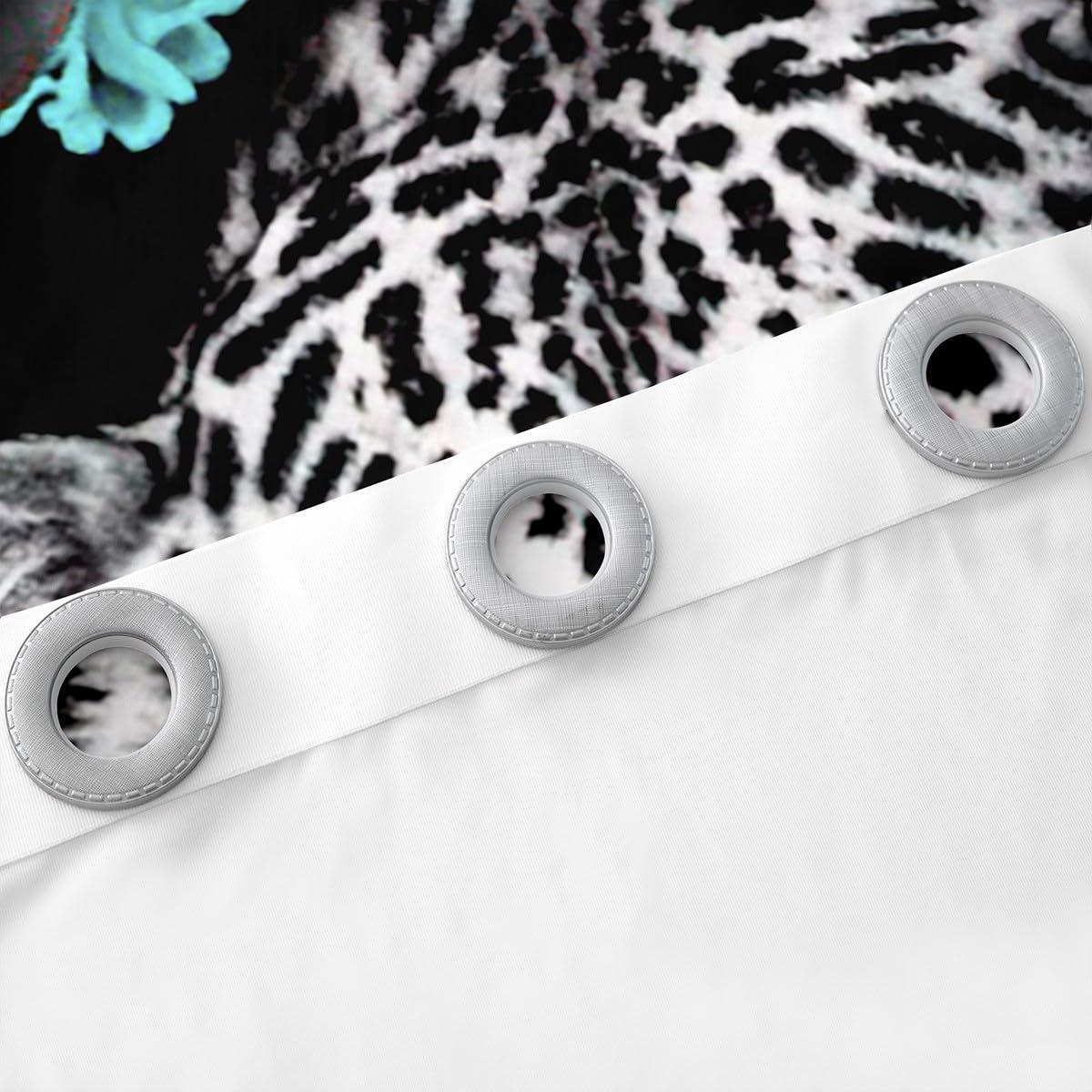 Erosebridal 3D Cheetah Curtains Teal Rose Leopard Print Curtains & Drapes,Botanical Floral Blackout Curtains African Safari Animals Window Curtains Big Cat Wildlife Fur Hair Skin Wild Animal Room Decor 84"X84"