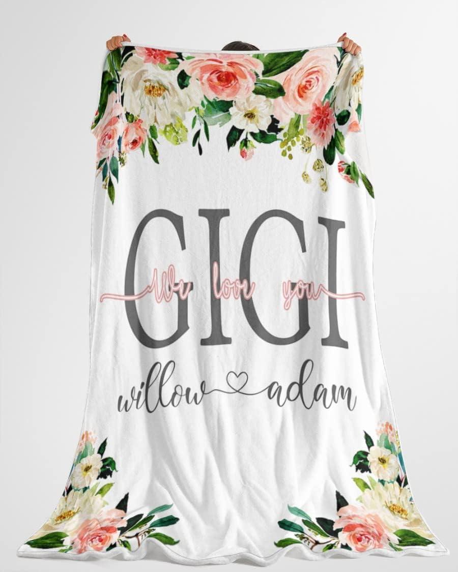NAZENTI NAZENTI Custom Gigi Grandkids Name Throw Blanket; Personalized New Great Gigi Blanket for Grandma; Customized Gigi Birthday for Women Her; Gigi Gifts; Gigi Blanket (S4)
