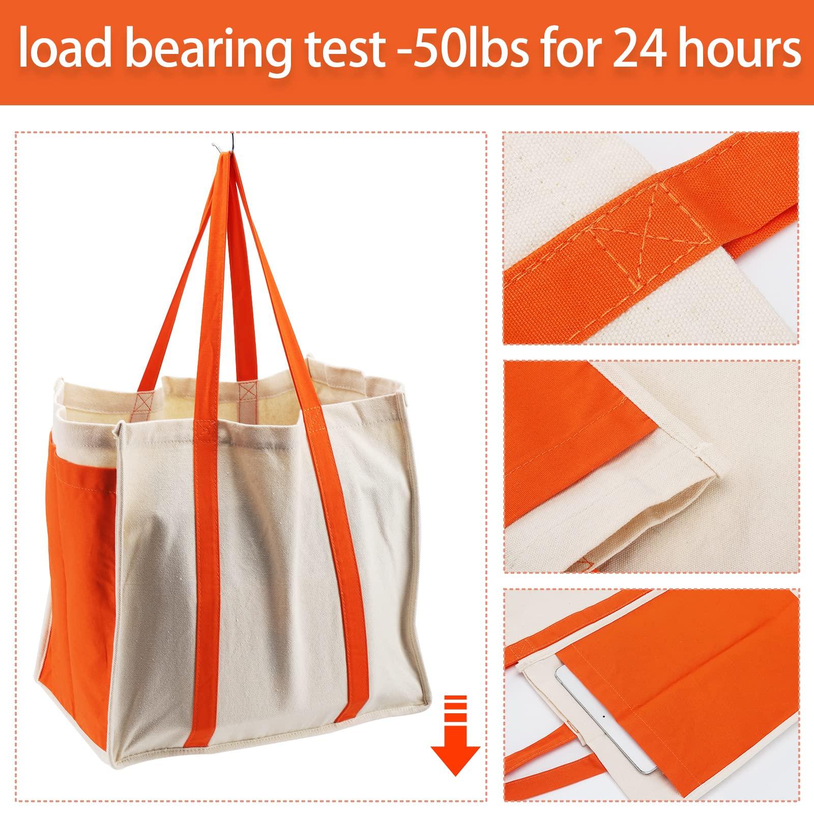 Anleo Anleo Reusable Cotton Canvas Grocery Tote Bags with Side Pockets, Large Utility Tote Bag for Shopping, Beach, Picnic (Black+Green)