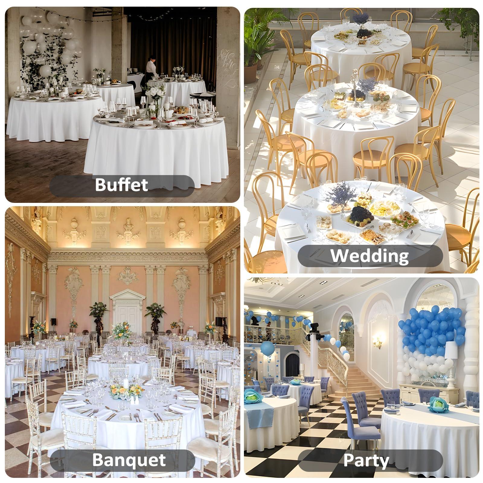 Heneger 12 Pack White Round Tablecloth 120 Inch White Table Cloth Stain and Wrinkle Resistant Round White Tablecloths Reusable and Washable Polyester Fabric Table Covers for Buffet Wedding Party and Banquet