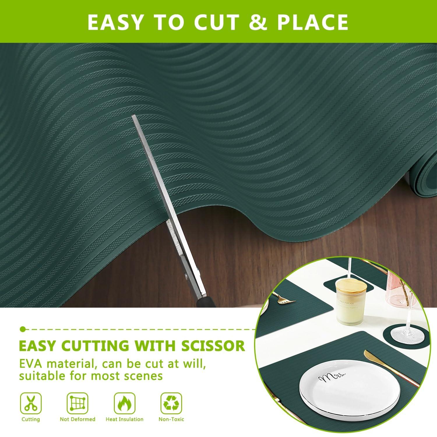 Anze Shelf Liners Non Adhesive Kitchen Drawer Cabinet Liner, Waterproof Durable Liners for Shelves Refrigerator Pantry Cupboard Protector Mat, Green 17.5 X 78.7 Inches