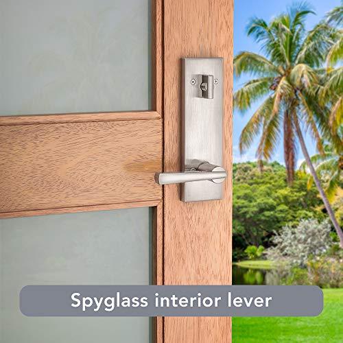 Baldwin Baldwin Spyglass Single Cylinder Front Door Handleset Featuring SmartKey Security in Satin Nickel, Prestige Series with a Modern Contemporary Slim Door Handleset and Square Lever