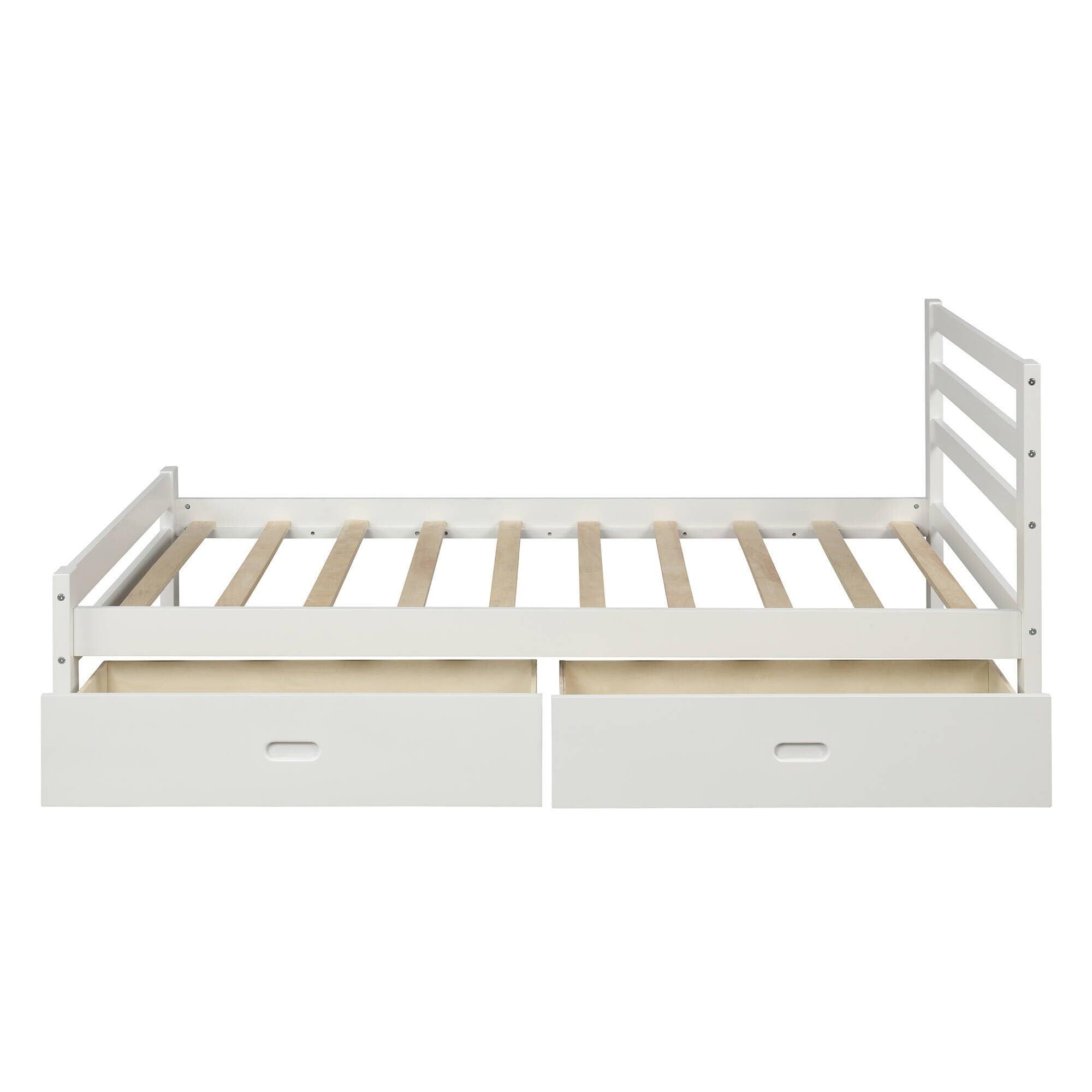 Bed Bath & Beyond Wood Platform Bed Storage Bed with Two Drawers White - Twin