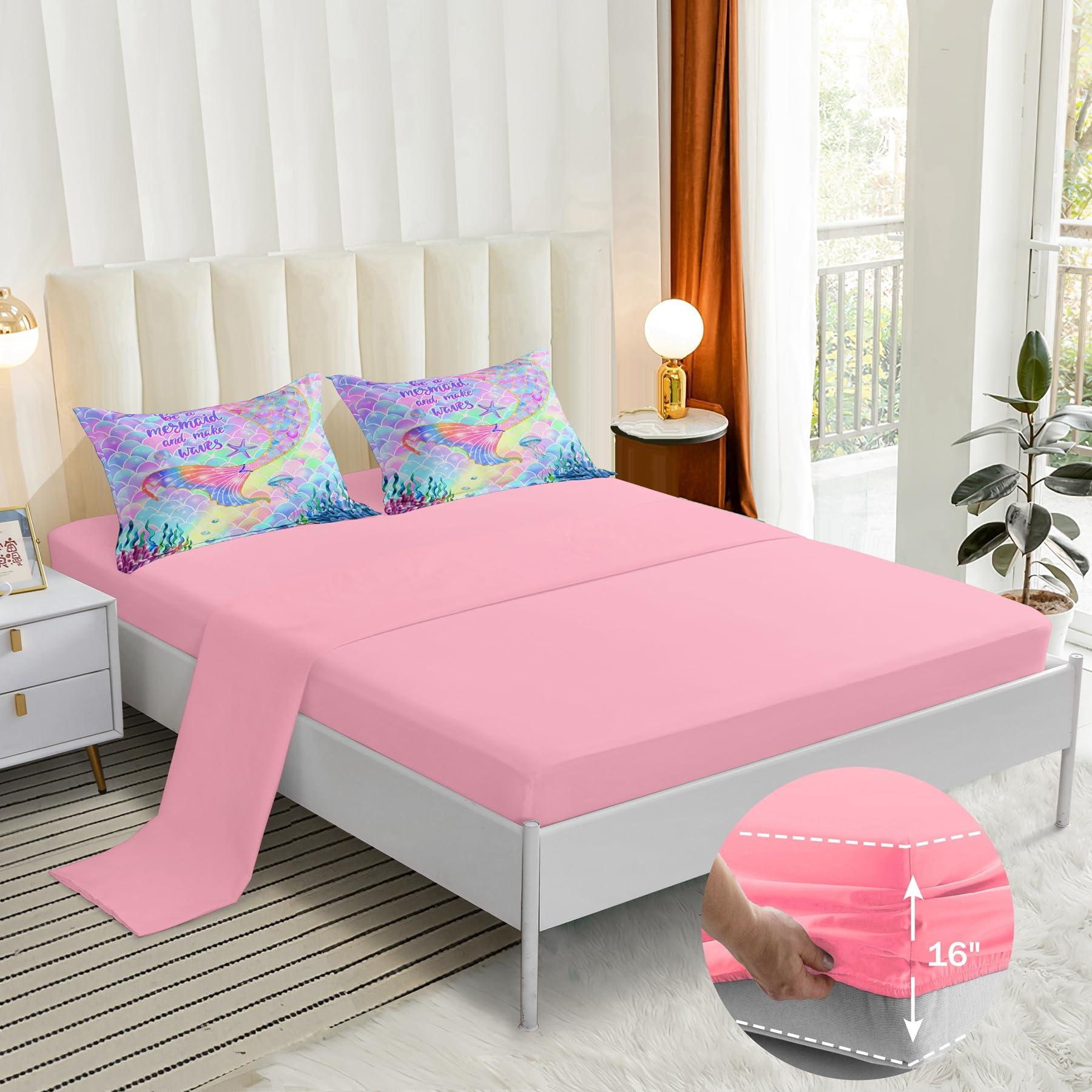 ROWADALO ROWADALO 5 Pieces Mermaid Scale Glitter Comforter Set Fish Scale Shell Starfish Girls Bedding Set,Gradient Rainbow Mermaid Tail Bed in A Bag Twin Size Complete Set for Girls Bedroom,MRY502-Twin