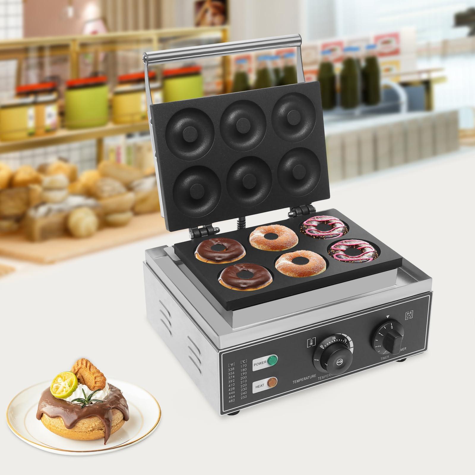 CHALIGHT Commercial 6-Hole Donut Maker Machine Electric Nonstick Doughnut Making Machine Heating 50-300 Doughnut Maker Crepe Maker Waffle Maker Donut Fryer for Breakfast Snacks Desserts