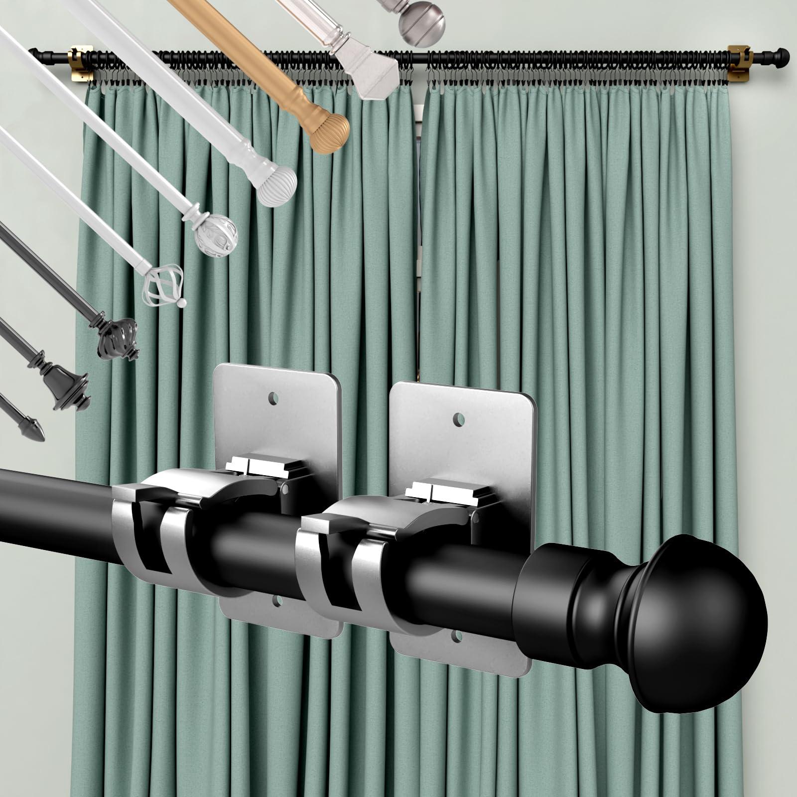 Wabboreq 6PCS No Drill Curtain Brackets, Self-Adhesive Rod Holders, Universal Plastic Nail Free Adjustable, Curtain Hooks for Rods Less Than 1.57 Inch Diameter (Sliver)