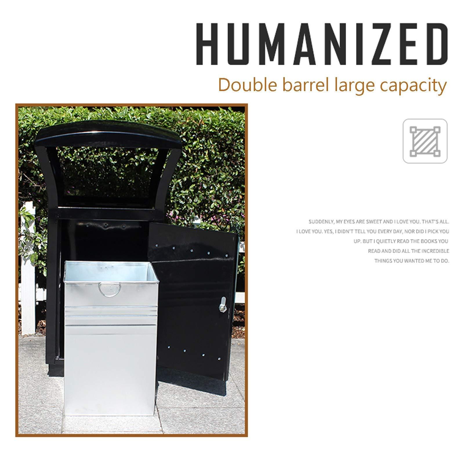 TOMYEUS TOMYEUS Outdoor Trash Can Square Single-Tube Trash Can Outdoor/Indoor Commercial Waste Bin Metal Recessed Panel Trash Can with Ashtray, 40L/10.5 Gallon Garbage Enclosure