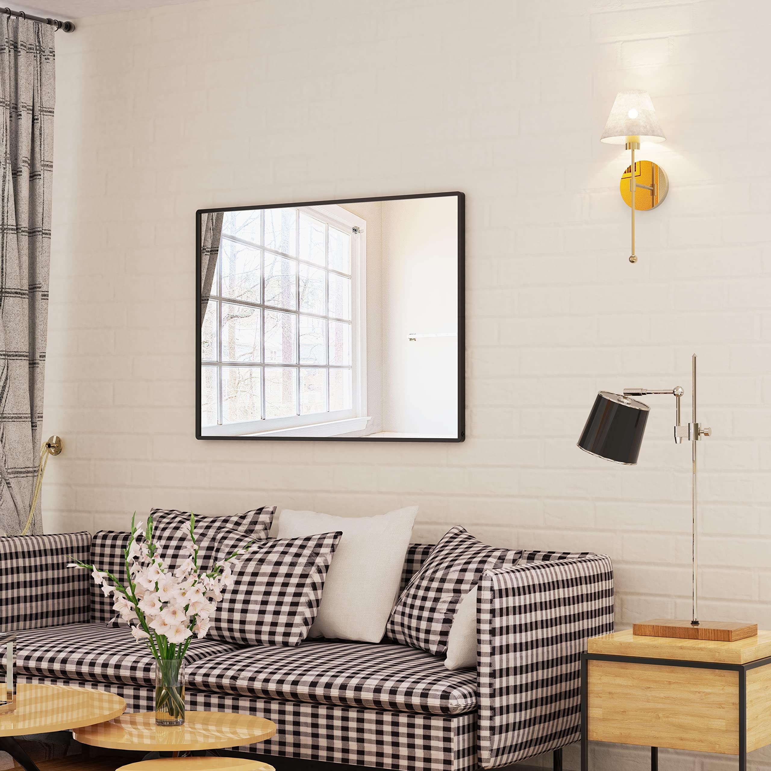 ANYHI ANYHI Black Bathroom Wall Mirror with Shelf, 32\" 24\" Metal Frame Rectangle Mirror for Bathroom with Shelf, Perfect for Living Room, Bedroom, Entryway, Horizontal or Vertical