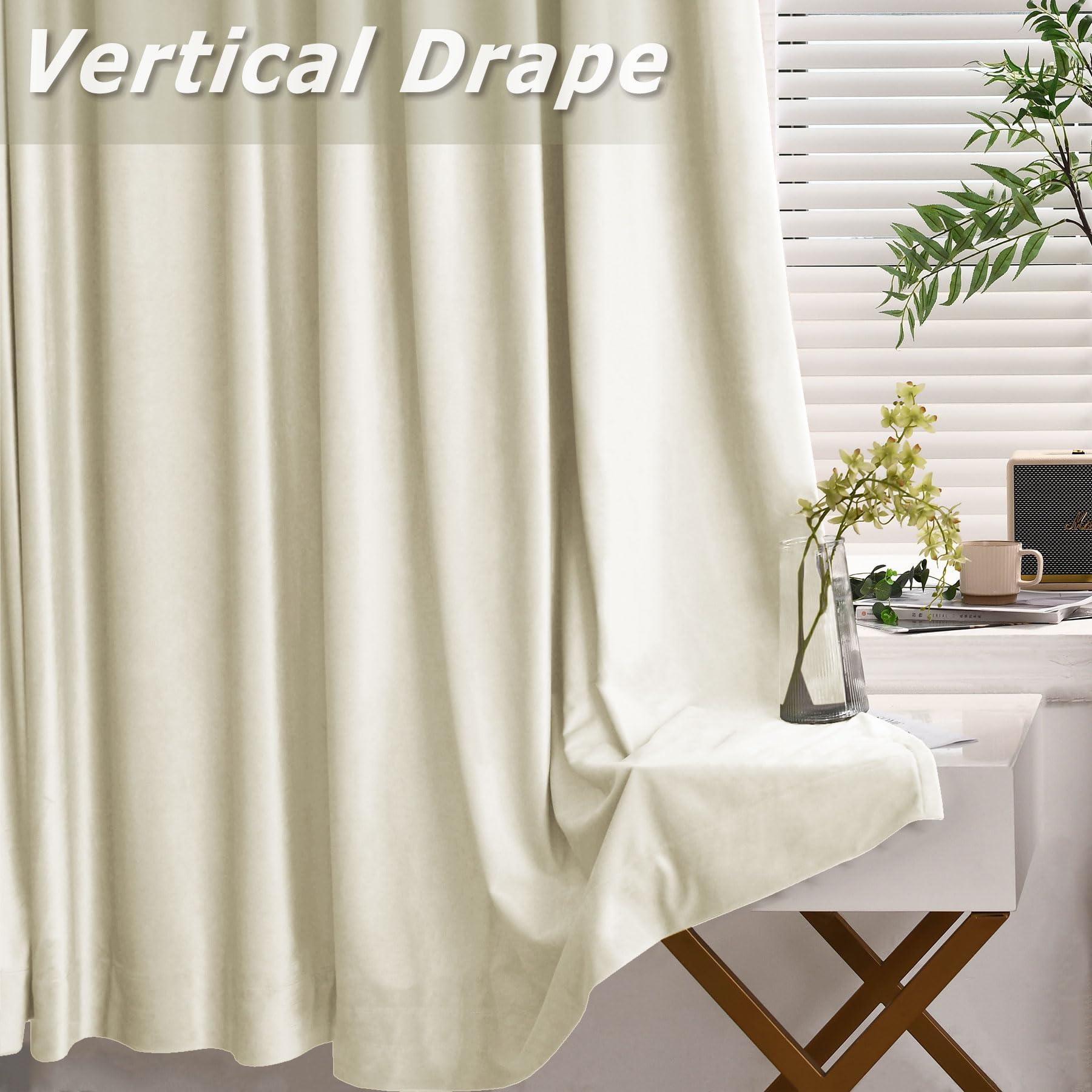 Frelement Frelement Pinch Pleat Velvet Curtains for Bedroom Sliding Glass Door Room Darkening Window Treatment Thermal Insulated Privacy Window Drapes, 100" W x 84" L, 2 Panels, Tofu White