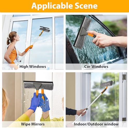Baban Baban Window Squeegee Cleaner, 2 in 1 Window Cleaning Tool with Elbow and Straight Extension Pole, 62\'\' Telescopic Window Washing Equipment with Bendable Head for Car Glass Indoor Outdoor High Windows