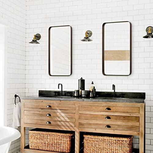 ANDY STAR ANDY STAR Wall Mirror for Bathroom, 20x28Brushed Bronze Bathroom Mirror, Rounded Rectangle Mirror in Premium Stainless Steel Metal Frame Hangs Horizontal Or Vertical