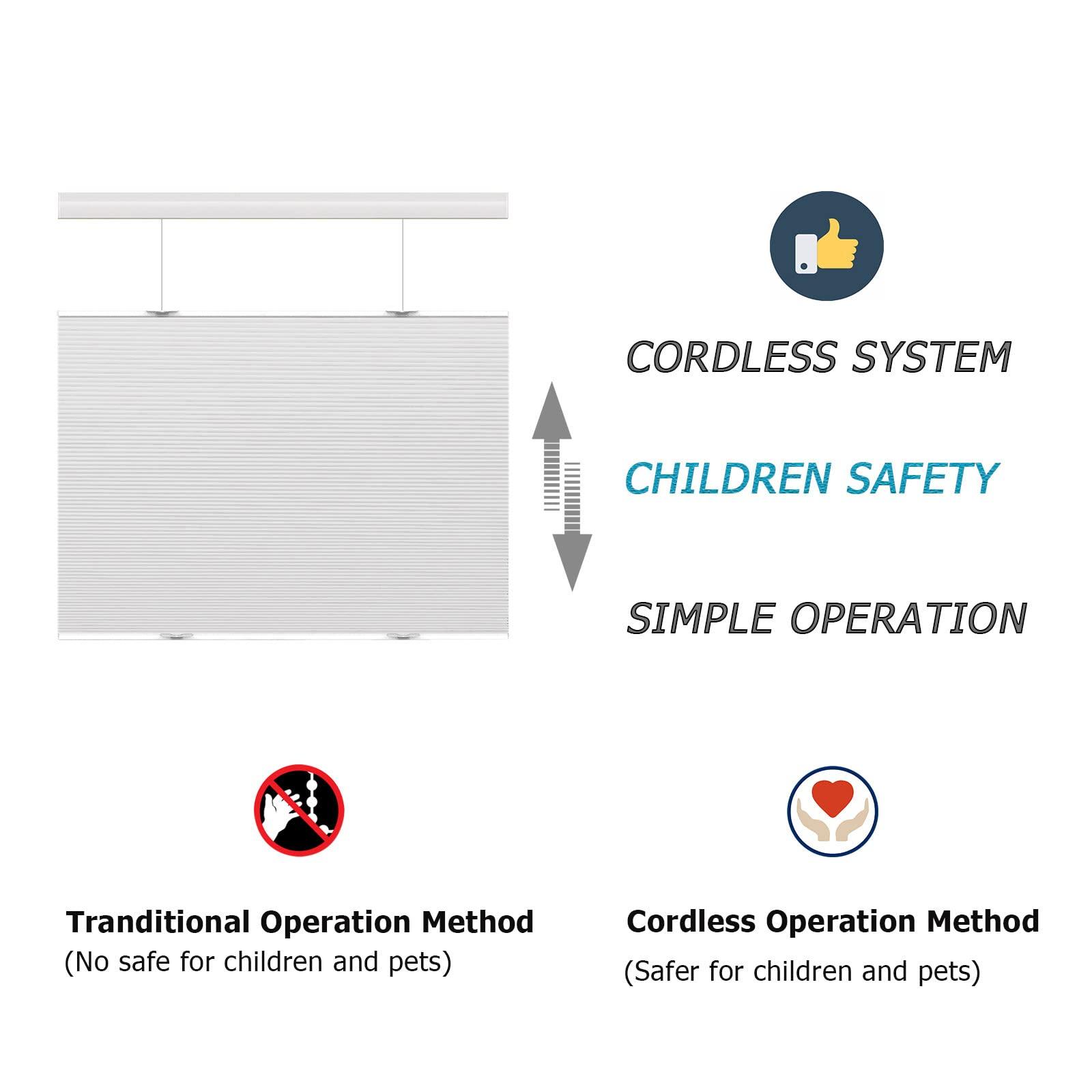 TINFONBLY Blackout Top Down Bottom Up Cellular Shades- Cordless Total Privacy Honeycomb Blinds, Room Darkening Thermal Insulated blinds for window and door, White-Blackout, 33 "W x 64" H