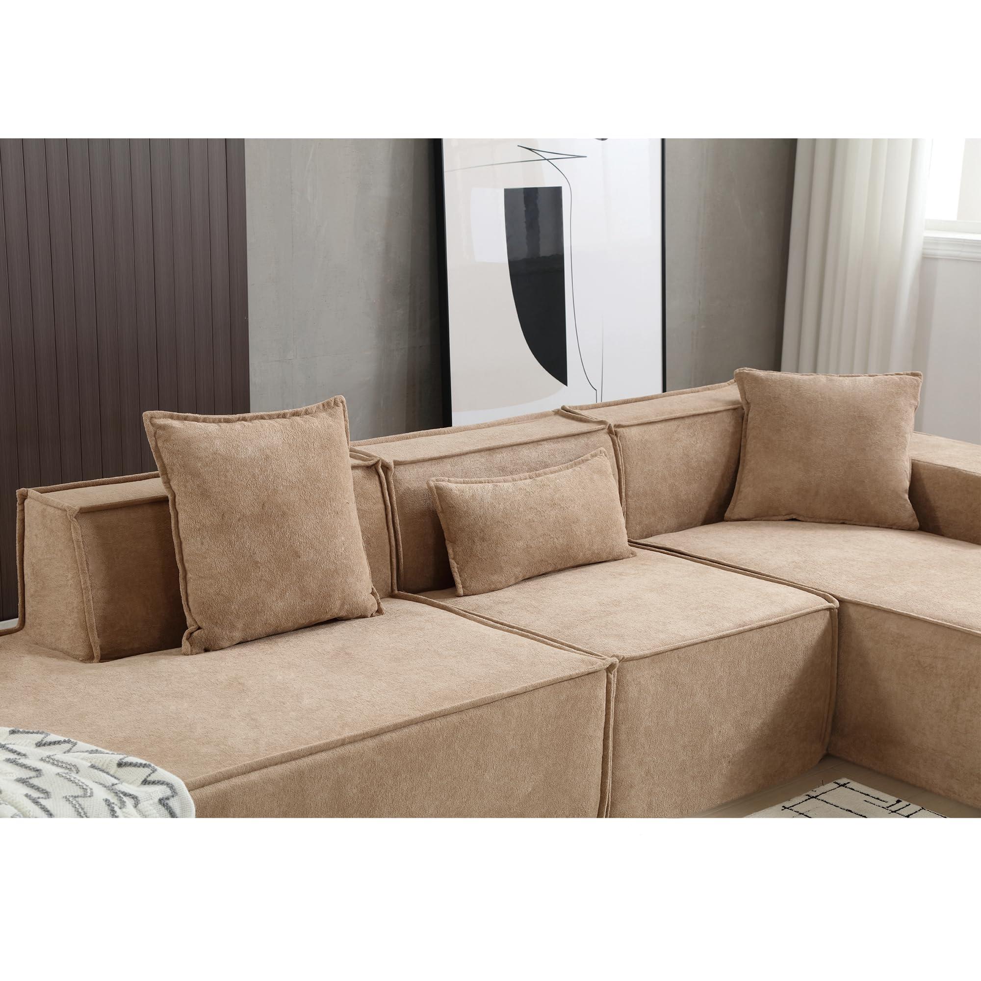 Eafurn L Shaped Right-Hand Facing Modular Sectional Sofa Cloud Couch with Chaise, Minimalist Upholstered Full Sponge Leisure Lounge Sof,Free Combination Floor Sofa&Couches for Living Room Apartment