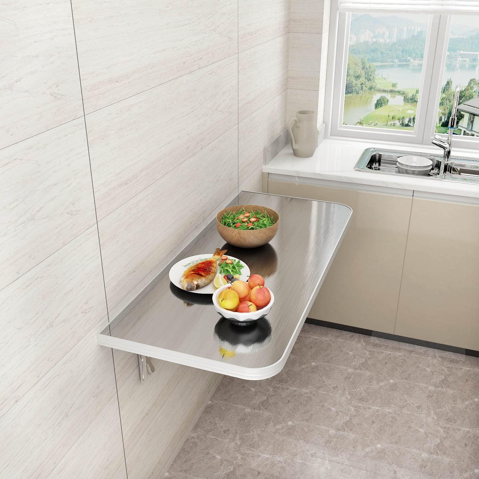 YNLeMM Folding Tables 304 Stainless Steel Wall Mounted Desk Folding Space Saving Wall Mounted Folding Table For Kitchen Wood Laundry Folding Table For Laundry Room Wall Desks For Small Spaces ( Size : L35inc