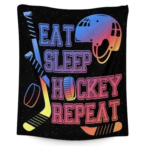 COOPASIA Hockey Blanket Gifts - 60\"x80\" Sports Throw Blanket for Boys Girls - Blue Soft Plush Blankets for Bed, Couch & Living Room