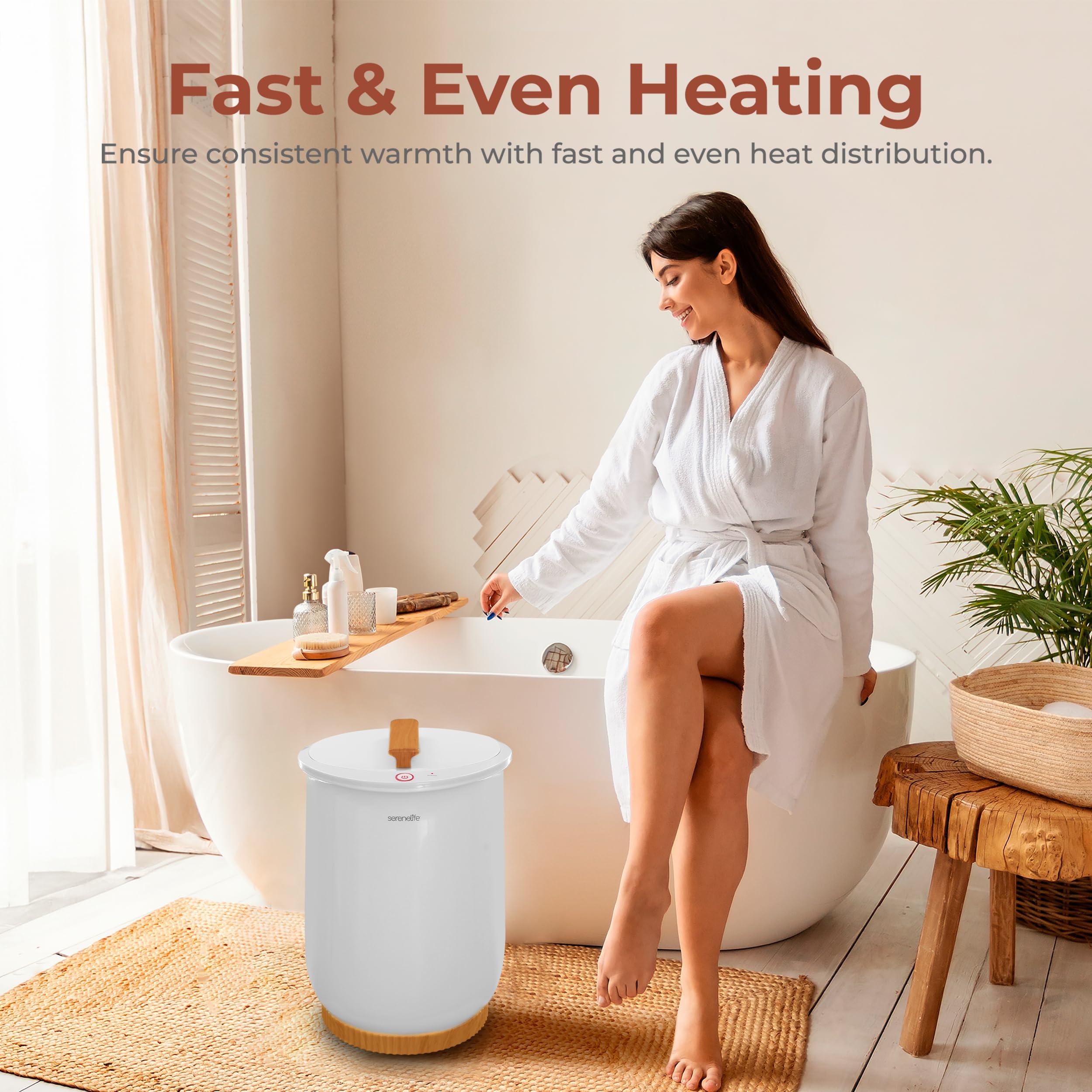 SereneLife SereneLife Bucket Towel Warmers, White Large Towel Warmer for Spa and Bathroom, Luxury Towel Heater Gifts for Him & Her, Auto Shut-Off, Fits 2 large, Blankets, Bathrobes, PJ\'s